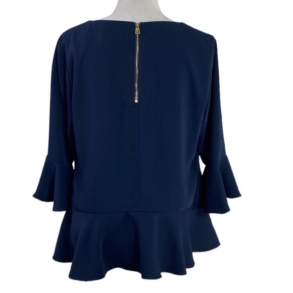 Sail To Sable Flutter Sleeve Peplum Top in Navy Size Large - Picture 3 of 6